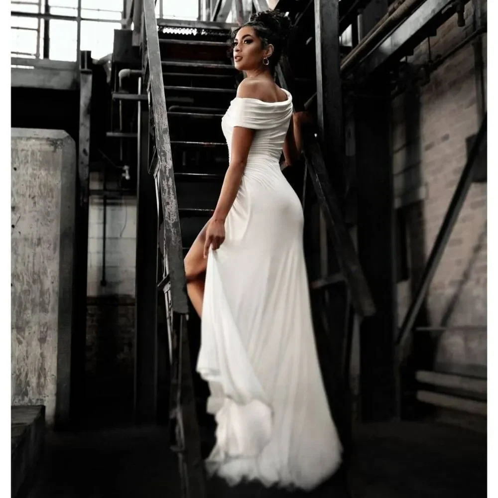Mac Duggal FOLDOVER OFF-THE-SHOULDER SLIT GOWN Sz 2